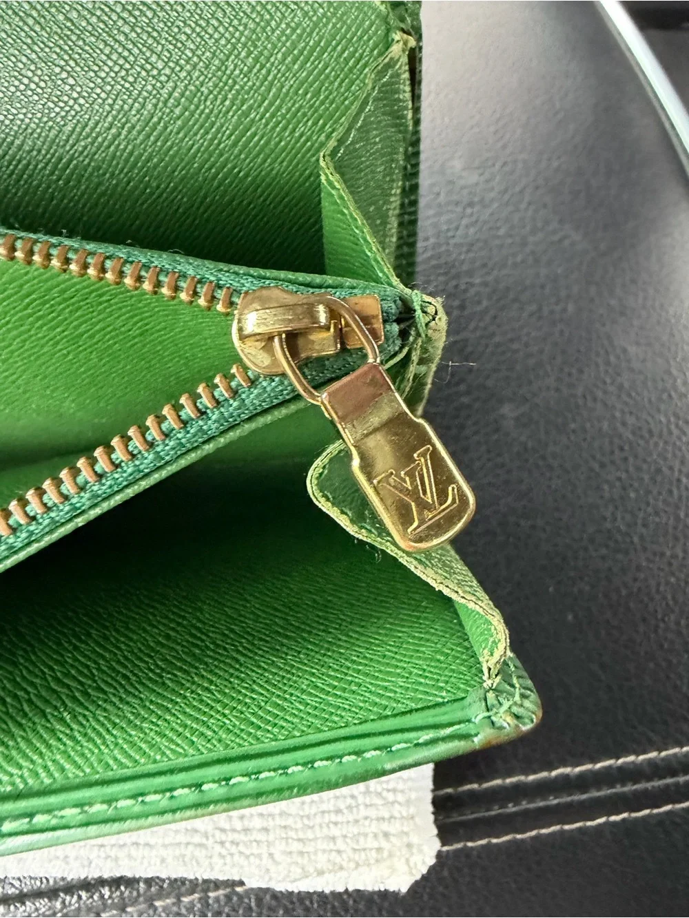 Authentic Louis Vuitton Green Epi Leather Continental Sarah Wallet COA Included